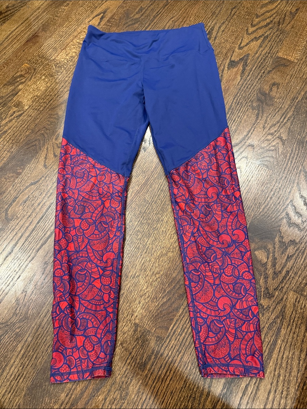 Kyodan Navy Blue and Red Patterned Active Leggings